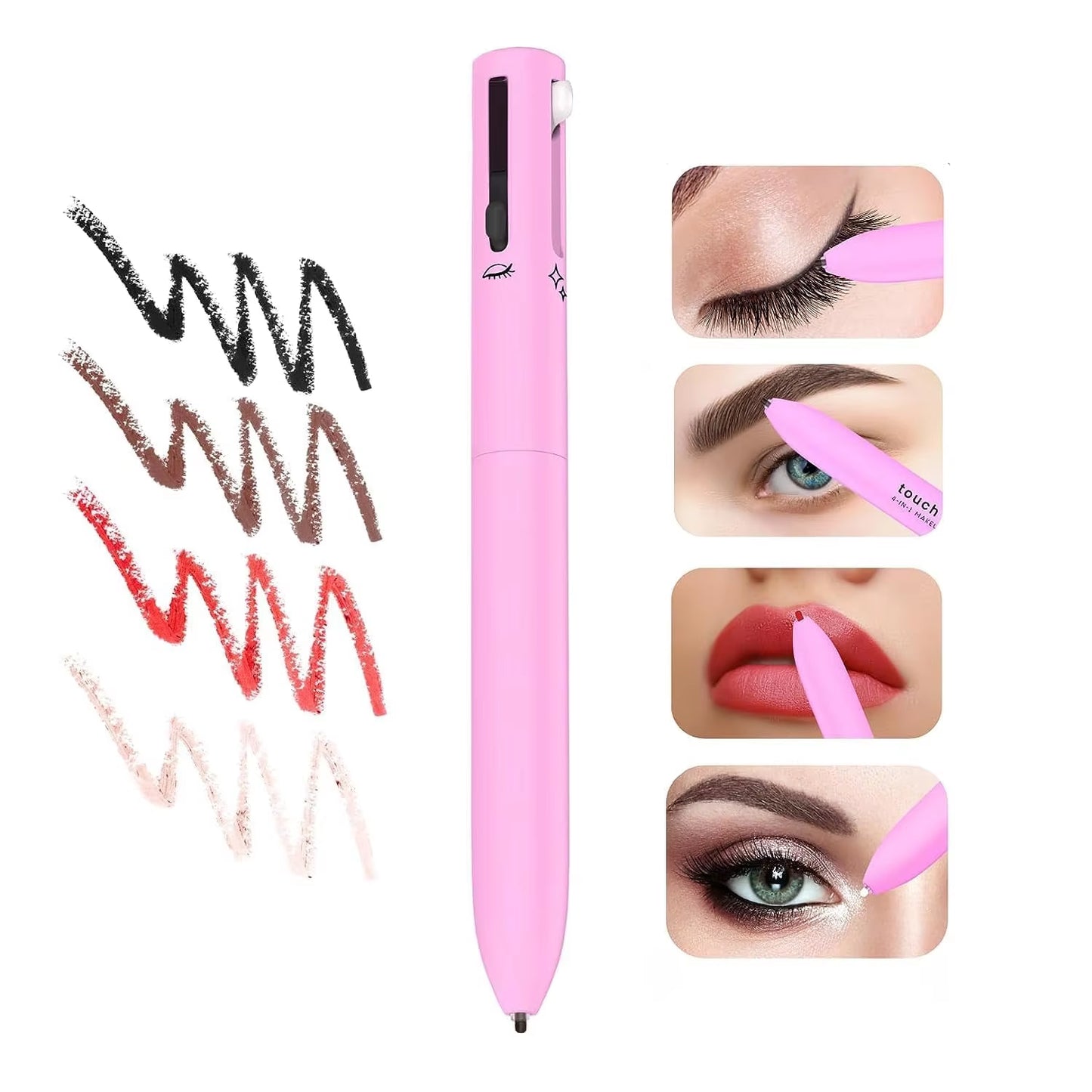 4-In-1 Cosmetic Pen (Eyeliner Pen, Eyebrow Pencil, Lipliner, Fluorescent Pen), Multi-Functional Portable Beauty Products Makeup