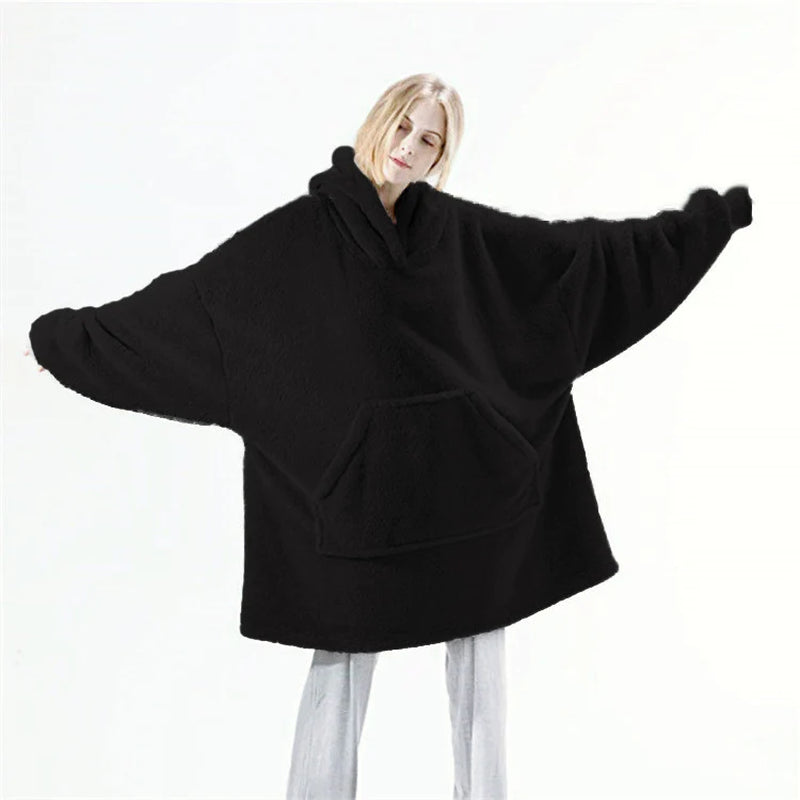 Hoodie Sweatshirt with Big Pocket Tops Sweater Comfortable Loose Double-Sided Fleece Thicker Wearable Blanket