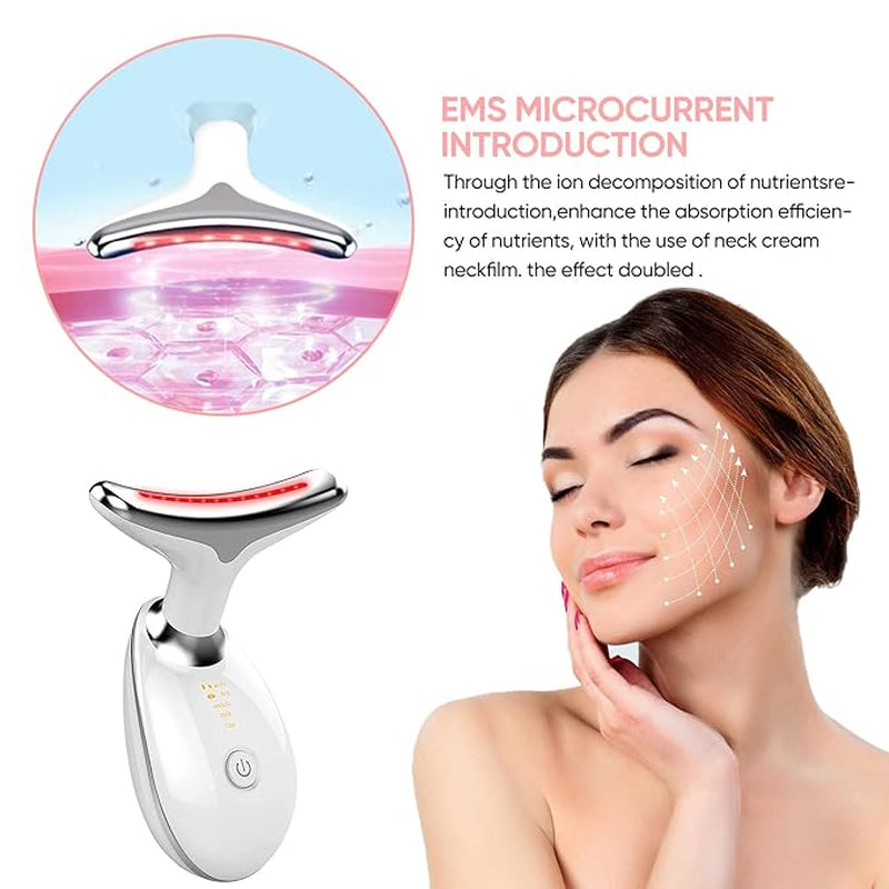 Electric Massager - Facial Massager Device+3 Intensity Adjustment,Neck Face Beauty Device with Vibrating,Warming Function, Neck Face Massager for Enhanced Face,White